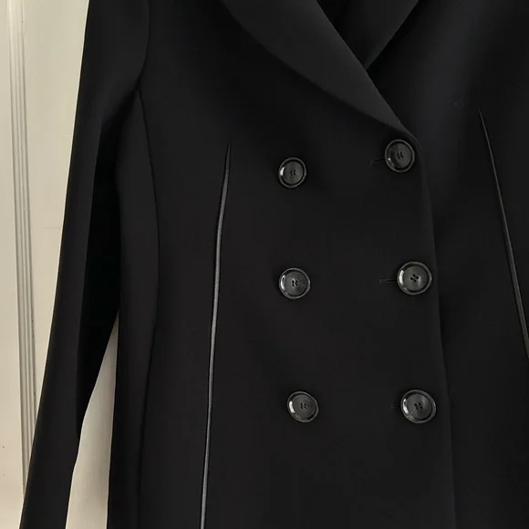 $3.9K Akris Scott Black Wool Leather Double Breasted Jacket Coat Size 8 44